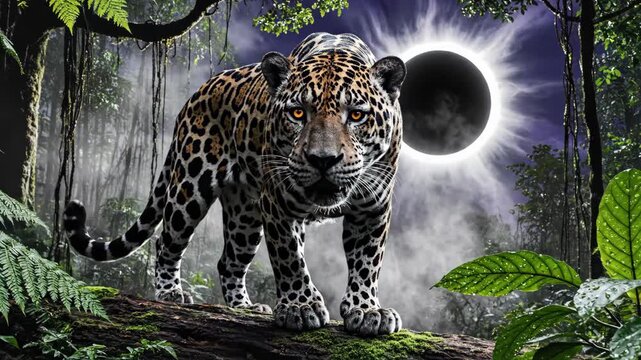 Leopard in Forest during Solar Eclipse.
