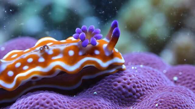 Vibrant Sea Slug on Purple Coral Reef.