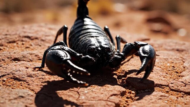Scorpion on rocky ground close up.