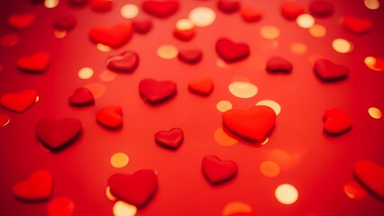 A radiant array of hearts on a vibrant red background