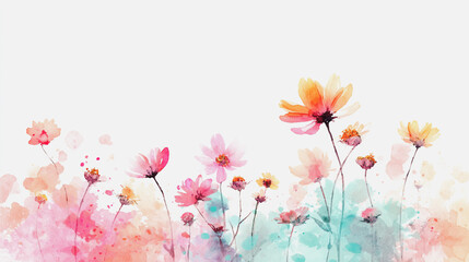 watercolor botanical Cosmos flowers texture template background.Elegant wedding invitation card background . Minimal hand painted Design for wedding or Valentine's Day