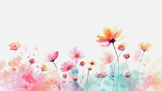 watercolor botanical Cosmos flowers texture template background.Elegant wedding invitation card background . Minimal hand painted Design for wedding or Valentine's Day