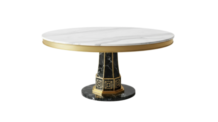 Round table with marble top and black base in a simple modern setting for dining or meetings