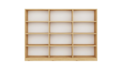 Simple wooden shelf with multiple compartments for organizing items and decorations in a home or office setting