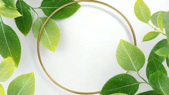 A gold leaf frame with a green leaf in the center. The frame is empty and the leaf is surrounded by it