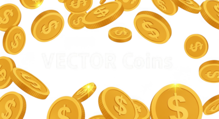 Golden coins flying in the air isolated on transparent background