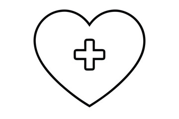 Obraz premium Heart With Plus Sign Outline Icon On White Background Health Symbol