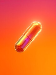 Iridescent Capsule Floating on Vibrant Gradient Background