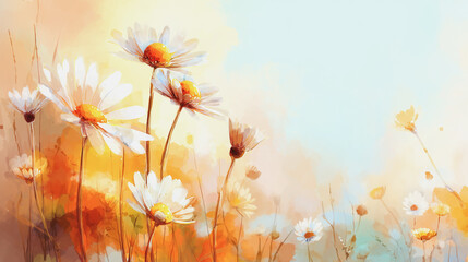 watercolor botanical Daisy flowers texture template background.Elegant wedding invitation card background . Minimal hand painted Design for wedding or Valentine's Day