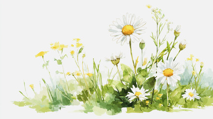 watercolor botanical Daisy flowers texture template background.Elegant wedding invitation card background . Minimal hand painted Design for wedding or Valentine's Day