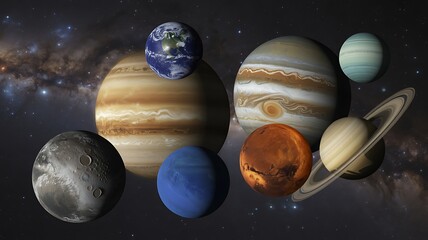 Stunning solar system planets in space with stars