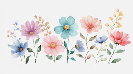 watercolor botanical Daisy flowers texture template background.Elegant wedding invitation card background . Minimal hand painted Design for wedding or Valentine's Day