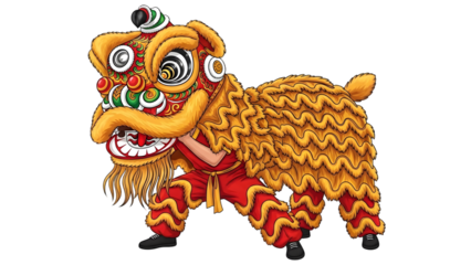 Chinese lion dance costume on isolated transparent background