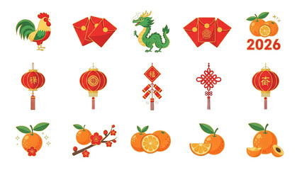 Lunar Chinese New Year Icons And Symbols Collection