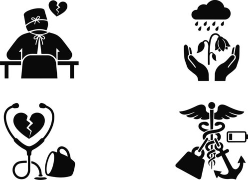 Compassion fatigue icons set for medical burnout concept