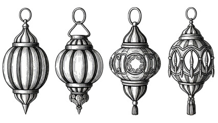 Ornate Moroccan Lanterns Handdrawn Sketch Set
