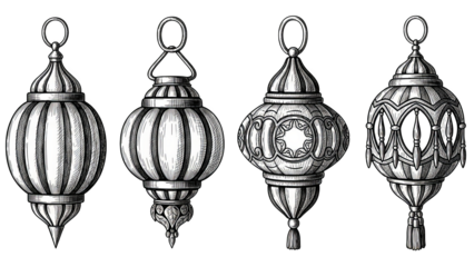 Ornate Moroccan Lanterns Handdrawn Sketch Set