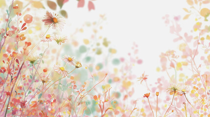 Fototapeta premium watercolor pictures Natural little a Daisy flower field in a lifestyle style expressing wonder with pastel floral shades and golden lighting harmony