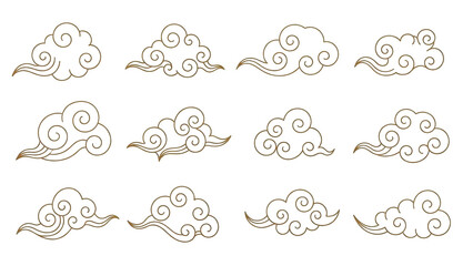 Traditional Chinese Auspicious Clouds Set On Black Background