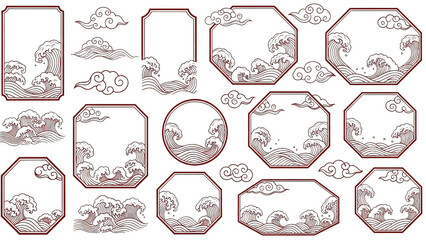 Traditional Japanese Wave Cloud Design Elements