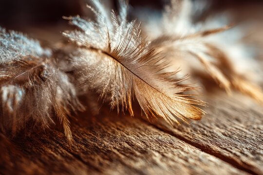 Macro shot of natural brown and white feathers with detailed texture