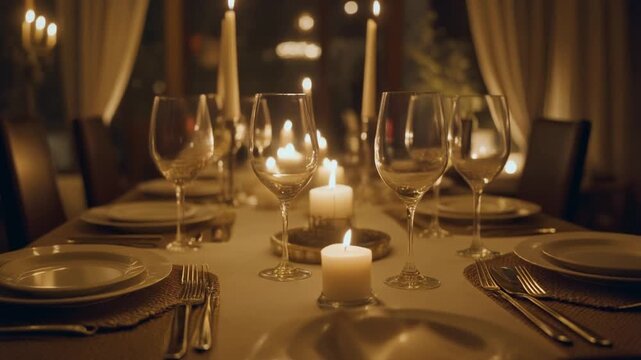 Luxurious Dinner Table Setting with Candles.