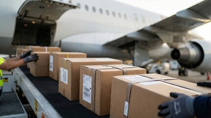 Loading Packages onto Airplane at Airport Terminal