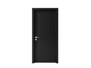 Modern black interior door with silver handle isolated on transparent background