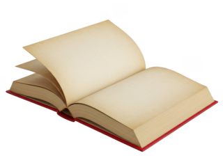 Open book with blank pages and red spine isolated on transparent background