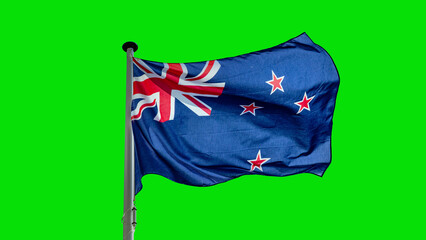 New zealand flag waving on green screen background