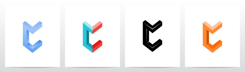 Corner Angle Three-Dimensional Block Letter Initial Logo Design C