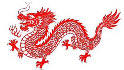 Vibrant Red Chinese Dragon Paper Cut Style Art On Black