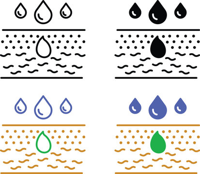 Water Absorption Earthworm Activity and Growing Plants in Fertile Soil Ground for Agriculture and Nature Concept Vector Silhouette, Pictogram and Line Icon Set.eps