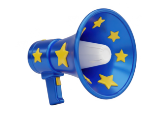 Eu-themed megaphone amplifying unity and communication isolated on transparent background