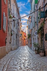 Fototapeta premium Rovinj harbor with boats at sunset Croatia
