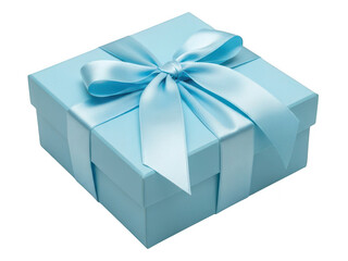 Obraz premium Elegant light blue gift box with ribbon perfect for presentations on transparent background