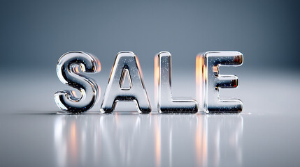 Premium 3D rendered SALE text in shiny chrome metallic style with glossy highlights and realistic reflections on dark background. Perfect for sales promotion, discount ads, Black Friday, shopping camp