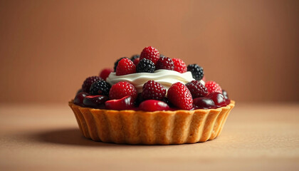 Berry cake. Close-up of a cake with ripe berries and cream