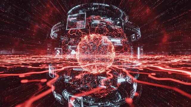 Abstract digital circuitry animation with data flow and glowing lines