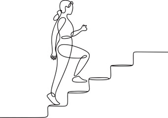 Fototapeta premium Dynamic Single Line Art of a Determined Figure Ascending Steps, Symbolizing Personal Growth, Achievement, and the Journey Towards Success