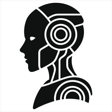 Artificial intelligence robot head profile side view vector illustration, futuristic cyborg silhouette icon, modern AI technology concept for innovation, digital brain, machine learning design concept