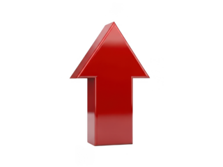 Vibrant red arrow pointing upwards isolated on transparent background