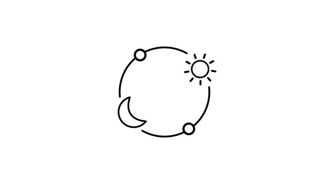 Animated diurnal cycle black line icon. Day and night changing animation. Sun and moon rotating demonstrating biological cycle. Isolated element on white background. Alpha transparent video. 4k video