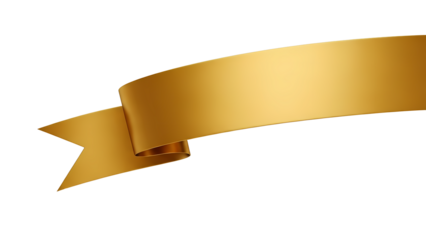 Golden Ribbon Banner Isolated on Transparent Background, Elegant Graphic Design