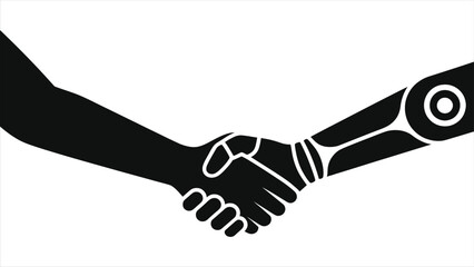 Human and Robot Handshake Vector Illustration – Artificial Intelligence Collaboration, Human Machine Partnership, Futuristic Business Agreement, Technology Cooperation, Man and Cyborg Shaking Hands 