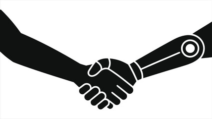 Fototapeta premium Vector Illustration of Human and Robot Handshake Symbolizing Artificial Intelligence Collaboration, Future Technology Partnership, Innovation in Robotics and Human-Machine Interaction