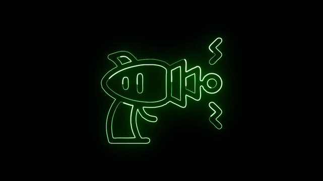 Glowing neon line blaster animated icon. Futuristic weapon animation HD video isolated on black background