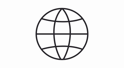Minimal black and white vector icon of a globe with sound waves, symbolizing global communication, worldwide notifications, and international reach. Ideal for ecommerce platforms, mobile apps, website