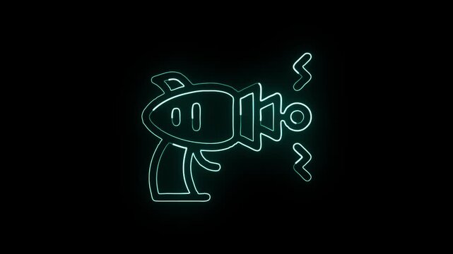 Glowing neon line blaster animated icon. Futuristic weapon animation HD video isolated on black background