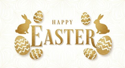 Elegant easter greeting with gold bunnies and eggs for holiday celebration